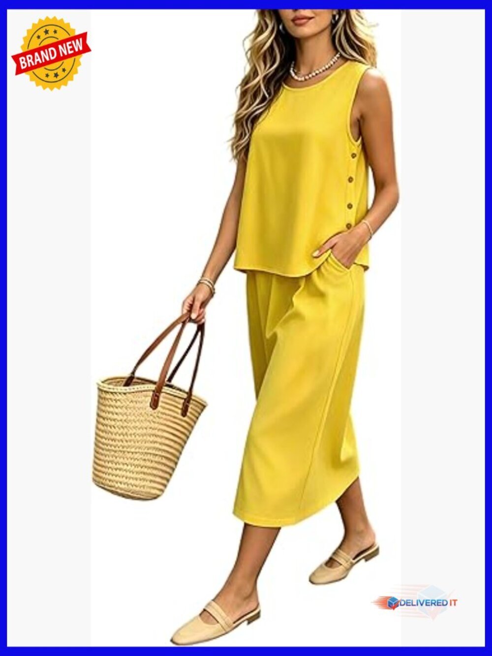 Sleeveless Two Piece Pajama Set with Maxi Skirt and Pockets